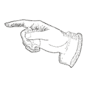 Engraving of a pointing hand
